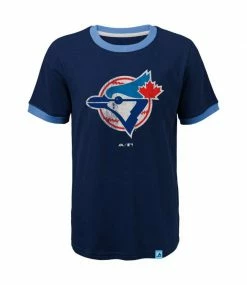 Flash Sale 🤩 MAJESTIC Toronto Blue Jays ⚾ Baseball Stripes Kids Ringer Tee 🧨
